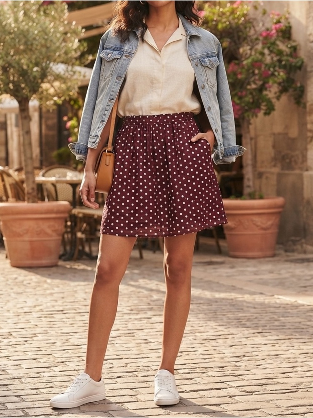 🔥🚨OFERTA FLASH A SOLO $10 USD!🚨🔥 Maison Jules Burgundy Polka Dot Pleated Mini❤️